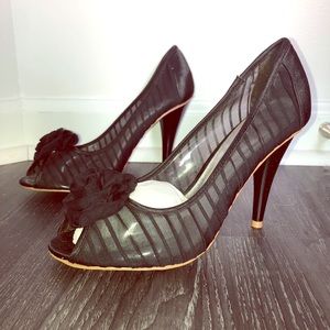Black Mesh Flower Heels